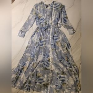 Kate and Lily Floral Chiffon Long Sleeve Maxi Dress sz.8 NWT v neck pullover